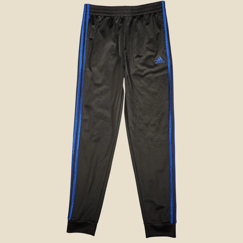 Adidas Track Pants Boys XL 18/20 Black Regular Fit Blue 3-Stripe AK5850 EUC